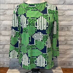 Melly M Stylish Green, White and Blue Women's Top 3/4 sleeve shirt blouse
